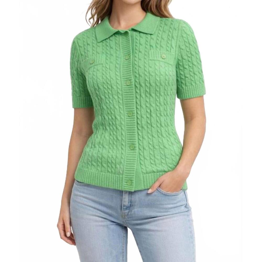 NEW INCASHMERE short sleeve allover cable sweater in green zest